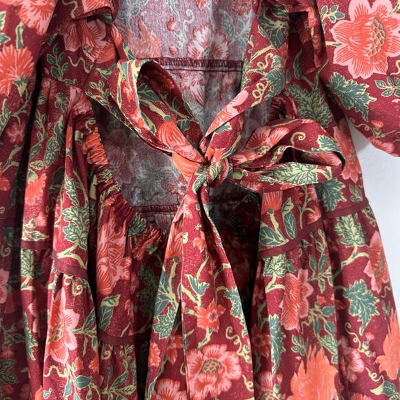 Laura Ashley UO Exclusive Tiered Bella Dress Floral Red Pink Exposed Back Medium - Picture 10 of 11